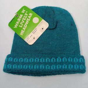 NOS Vintage Ladies Knit Hat Blue Beanie Boggin Warm N Lively Headwear Taiwan NEW